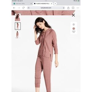 Lucky Brand Fleece Heather Flint Lace Up Hoodie Sweatshirt Sz M  Cozy Activewear